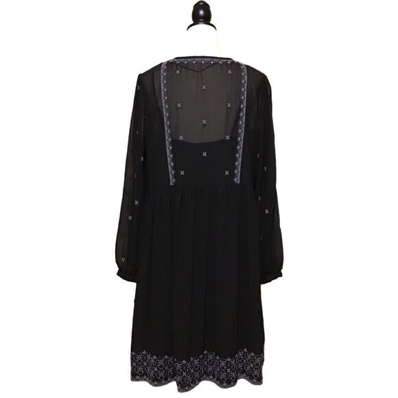 Time and Tru Black Boho Embroidered Dress L 12-14 - Picture 6 of 10
